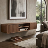 Walnut Wall‑Mounted TV Stand with Open Storage | OROA