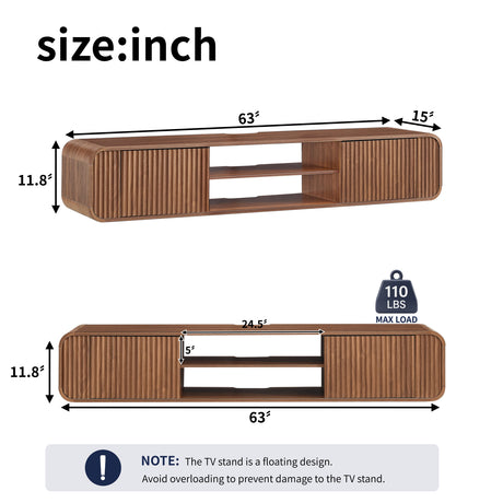 Modern European furniture - Walnut Wall‑Mounted TV Stand with Open Storage - www.oroa.com