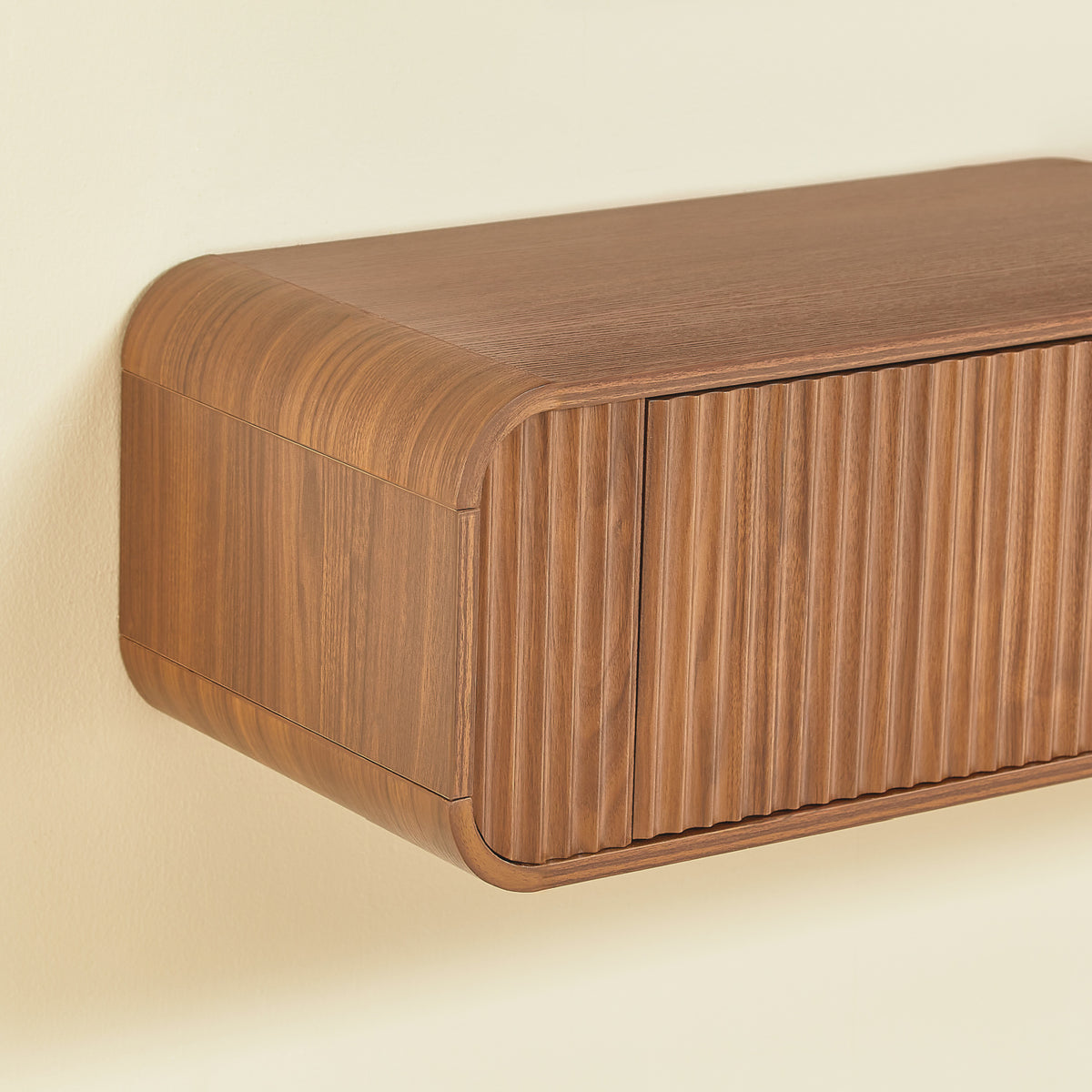 Modern European furniture - Walnut Wall‑Mounted TV Stand with Open Storage - www.oroa.com