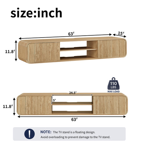 Modern European furniture - Natural Wall‑Mounted TV Stand with Open Storage - www.oroa.com