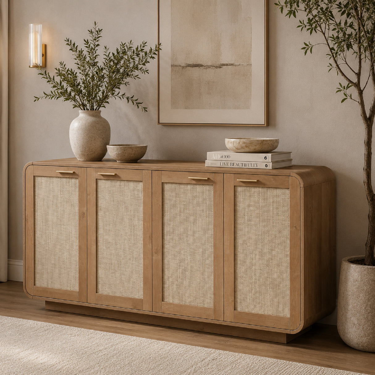 Caramel 4-Doors Rattan Storage Sideboard | OROA