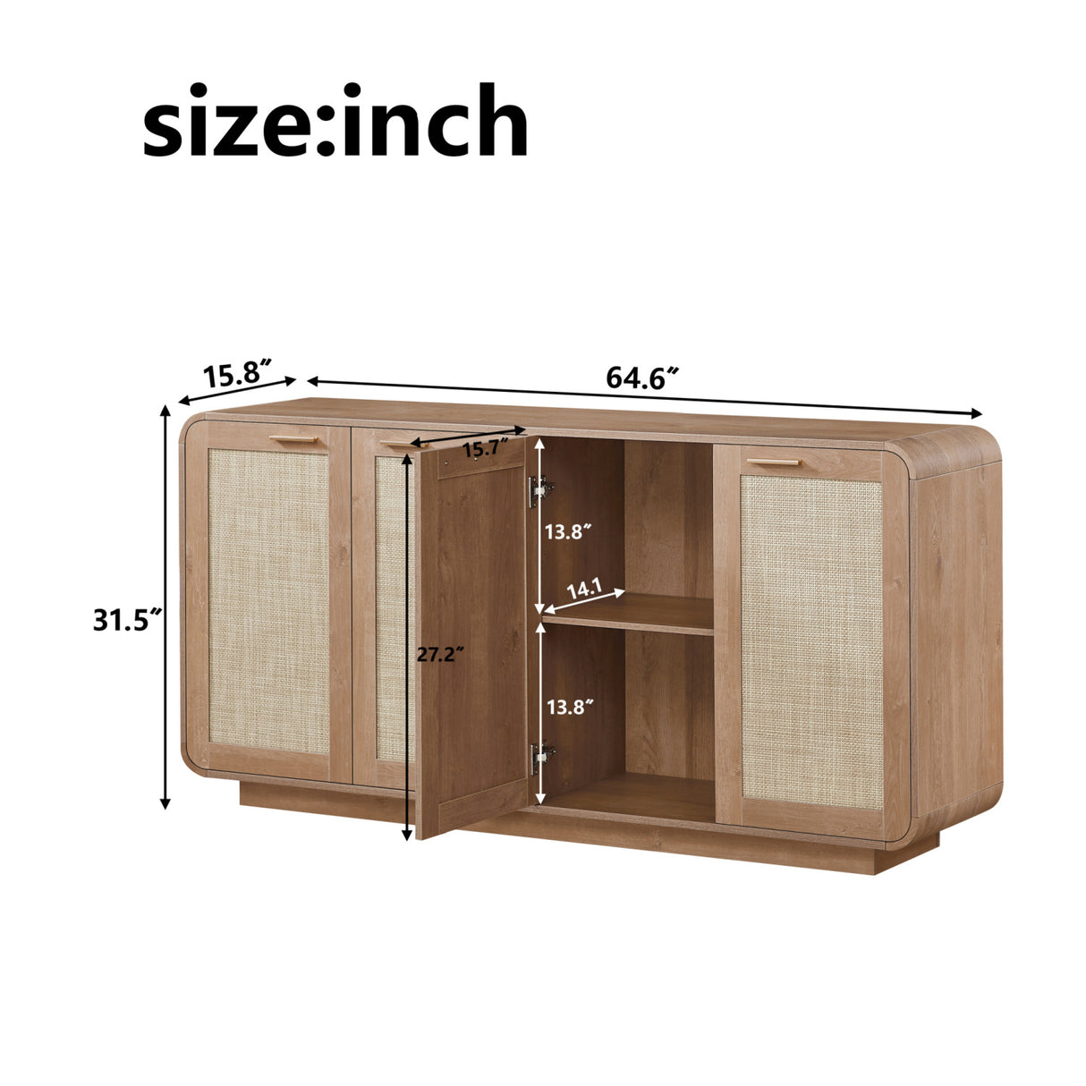 Caramel 4-Doors Rattan Storage Sideboard | OROA