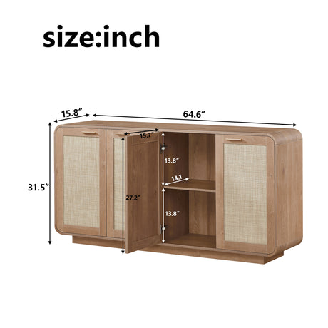 Caramel 4-Doors Rattan Storage Sideboard | OROA