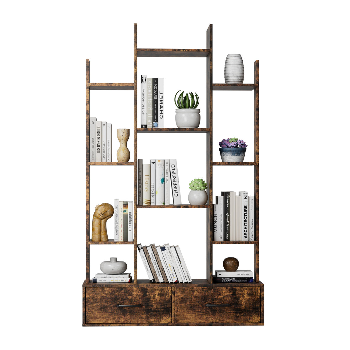 Industrial Rustic Brown 2 Drawers Bookshelf | OROA