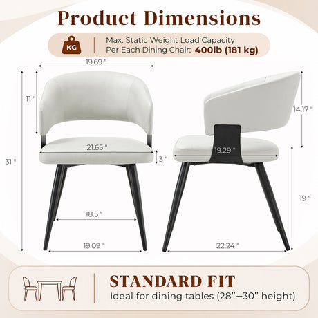 White Leather Upholstered Dining Chairs (2) | OROA