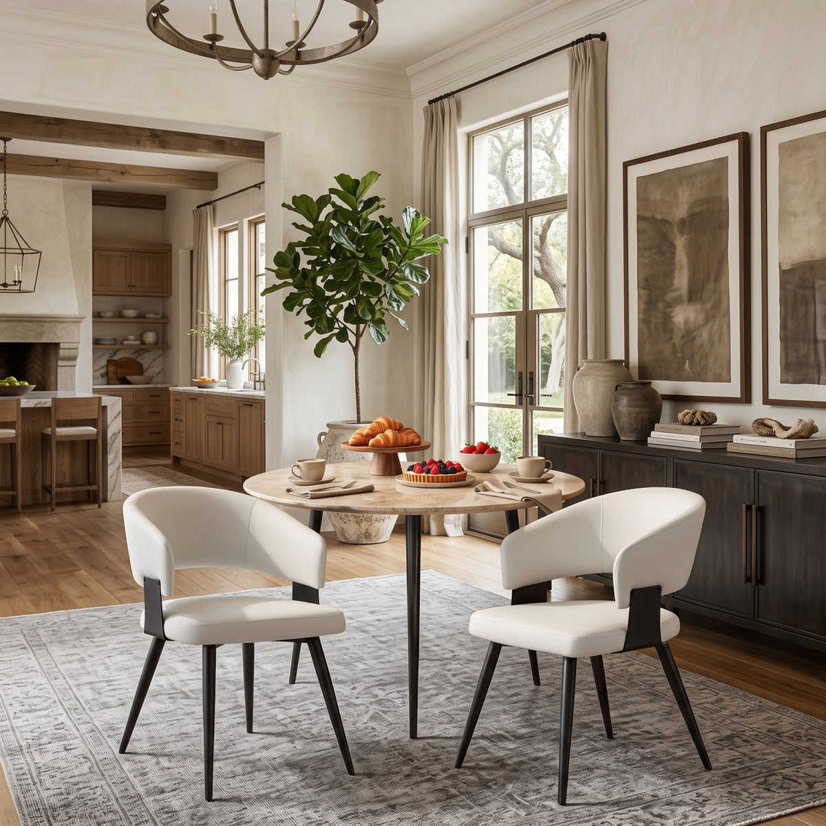 White Leather Upholstered Dining Chairs (2) | OROA