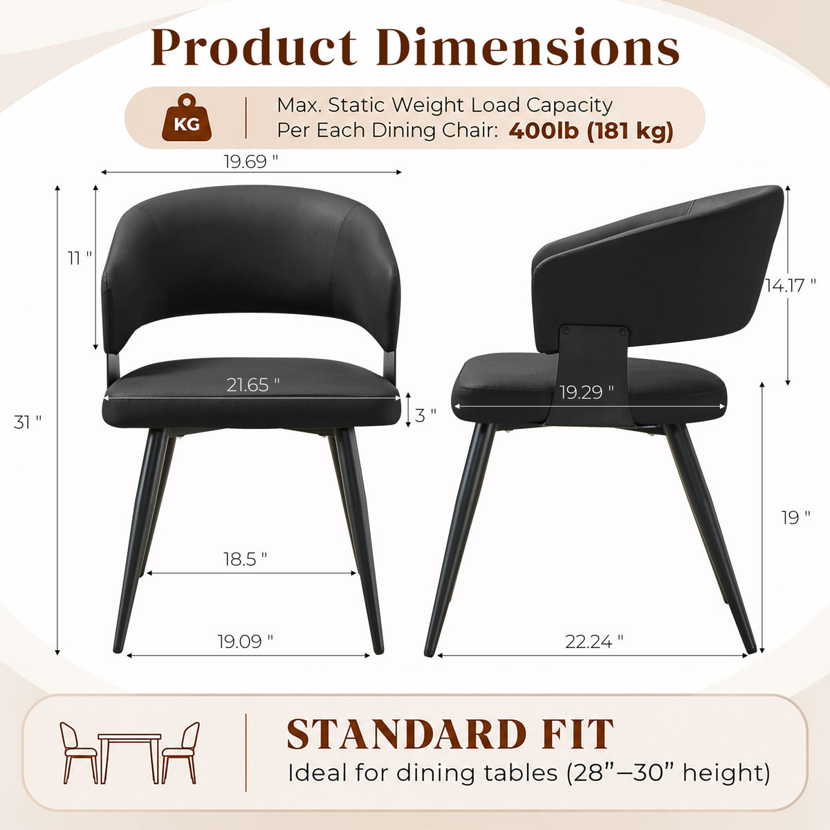 Black Leather Upholstered Dining Chairs (2) | OROA