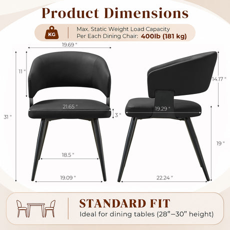 Black Leather Upholstered Dining Chairs (2) | OROA