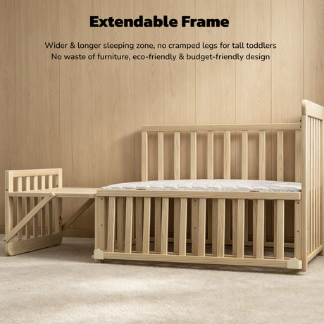 Natural Wooden Baby Crib with Changing Shelf | OROA Kids