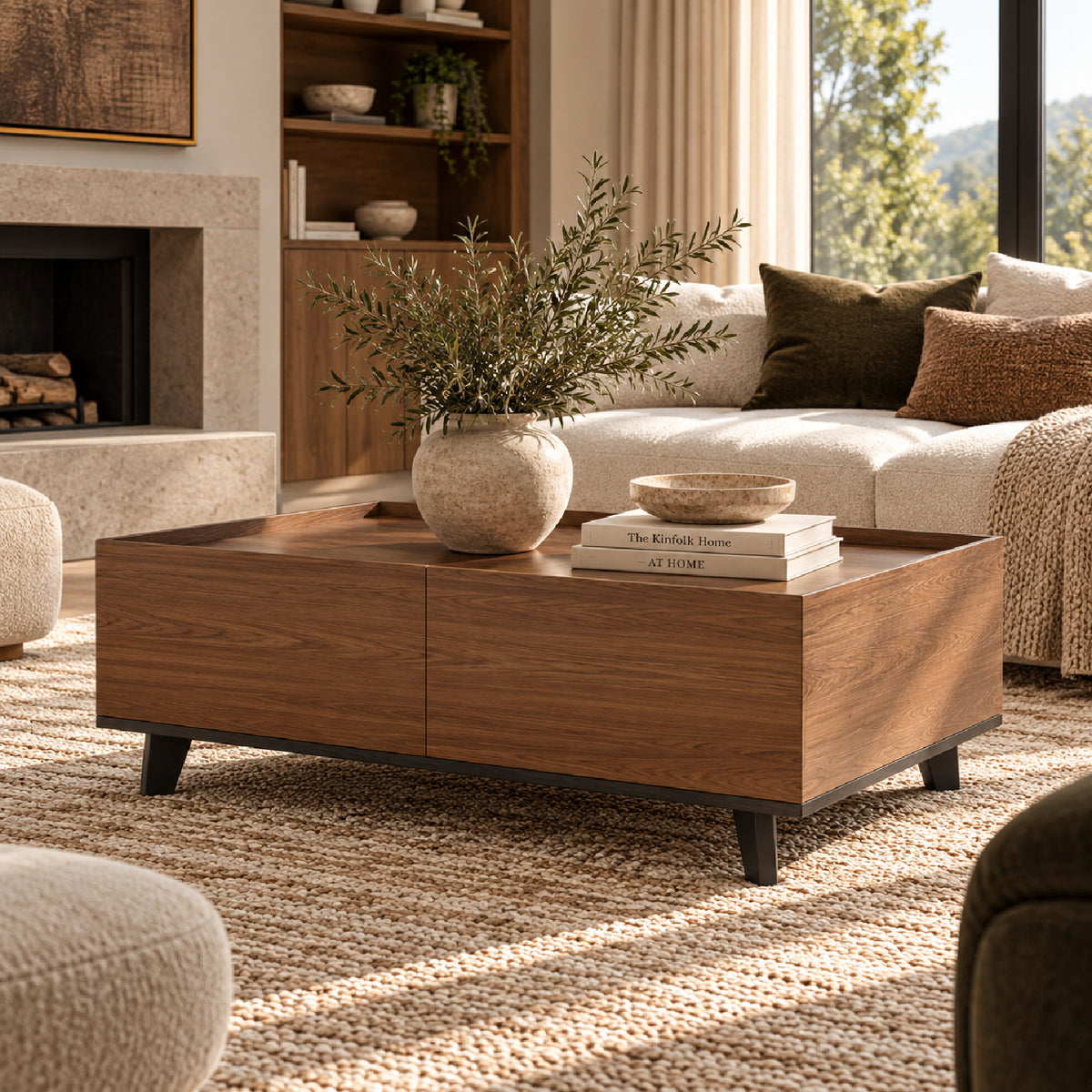 Square Walnut Finish Coffee Table | OROA