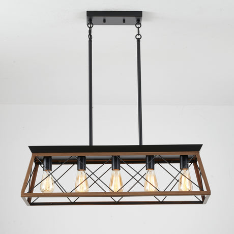Modern European furniture - Rustic Farmhouse Five-Light Walnut Iron Chandelier - www.oroa.com