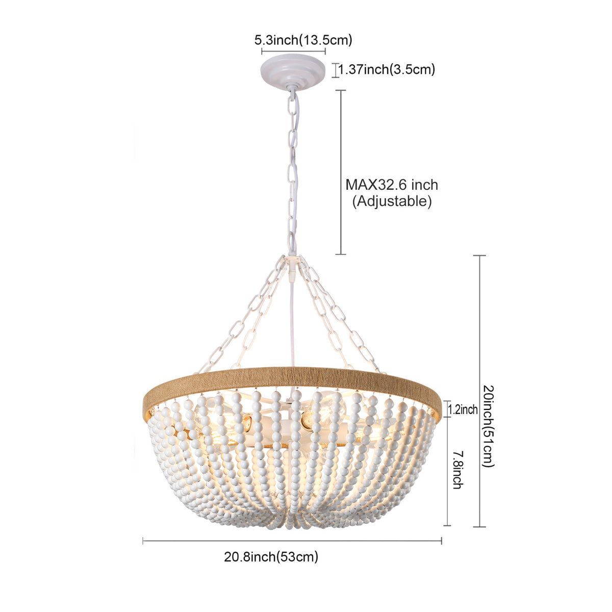 Matte White & Natural Farmhouse Chandelier by OROA
