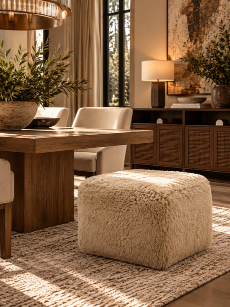 Aviana Light Khaki Plush Ottoman | OROA