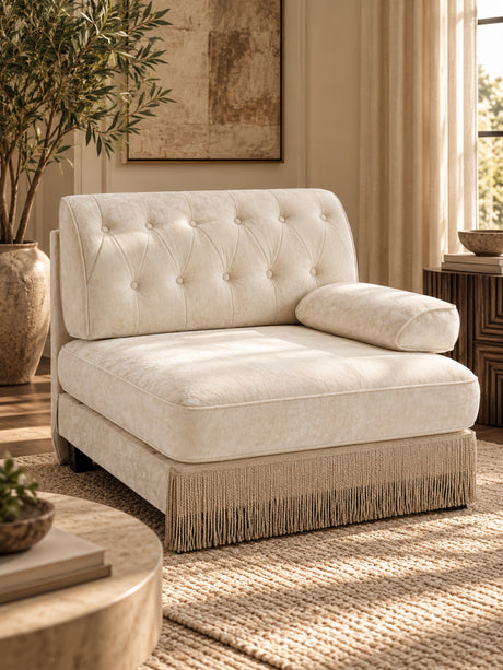 Modern European furniture - Beige Velvet Right Arm Modular Sofa - www.oroa.com