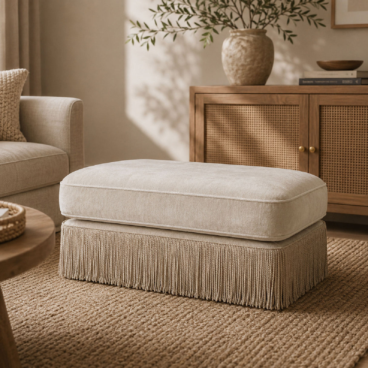 Beige Velvet Ottoman | OROA
