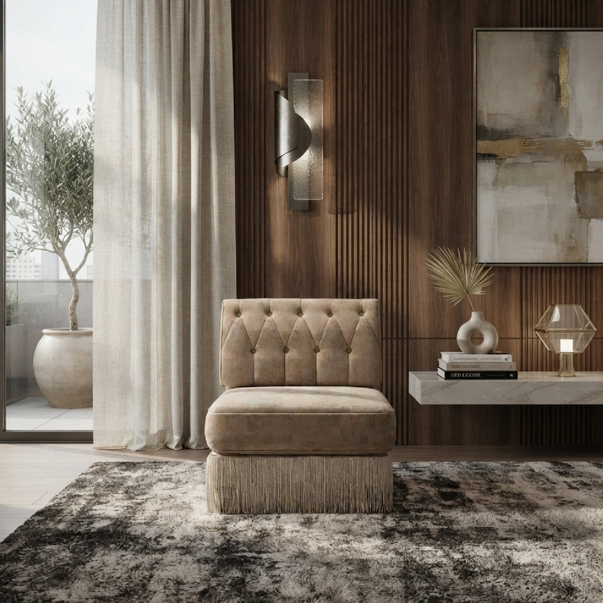 Camel Velvet Armless Modular Sofa | OROA