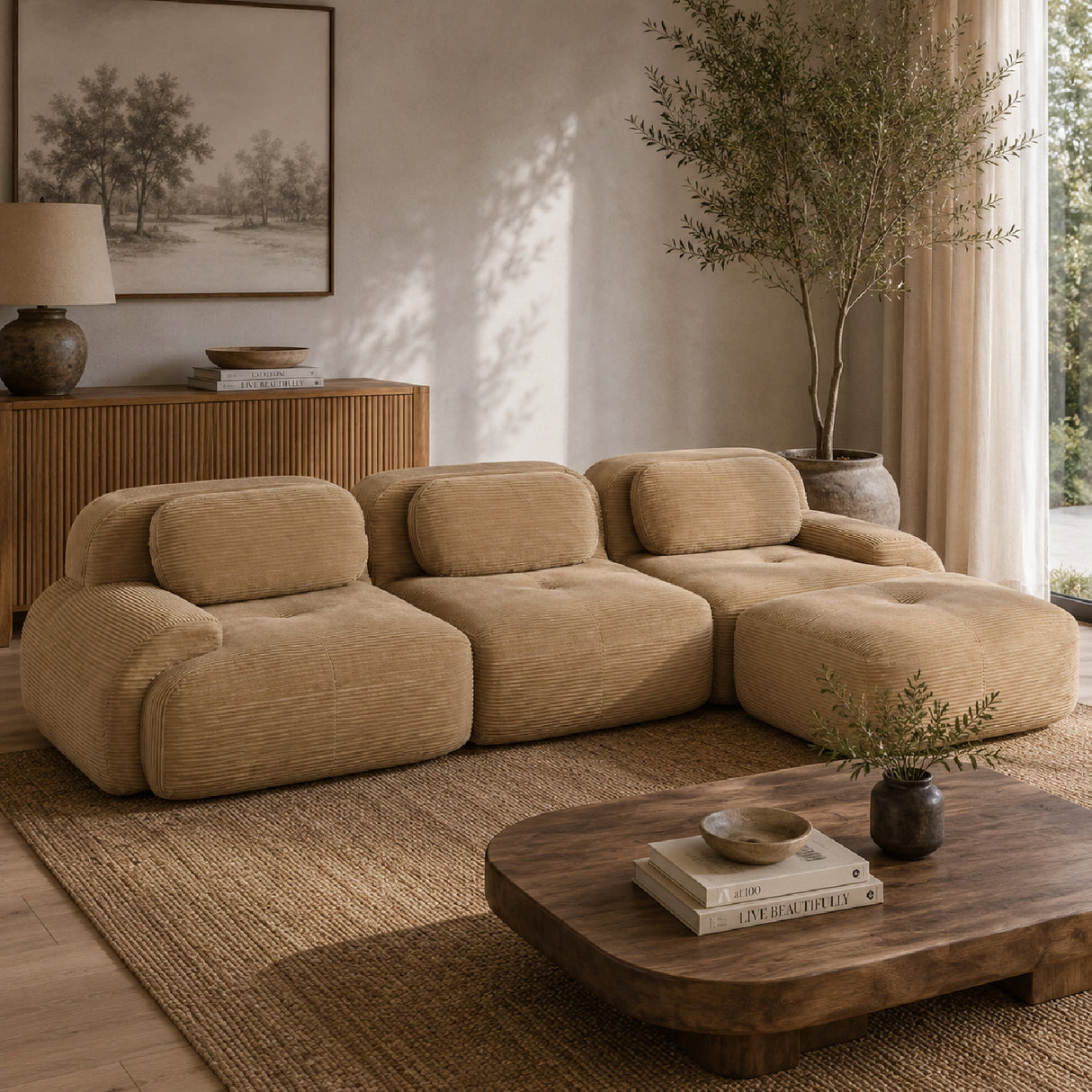Camel L-shaped Modular Sofa | OROA