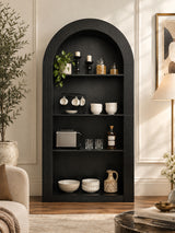 Modern Black 4-Tier Arched Bookcase | OROA