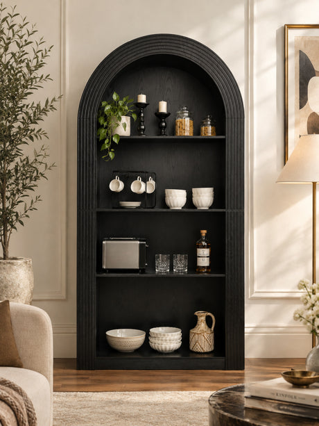 Modern European furniture - Modern Black 4-Tier Arched Bookcase - www.oroa.com