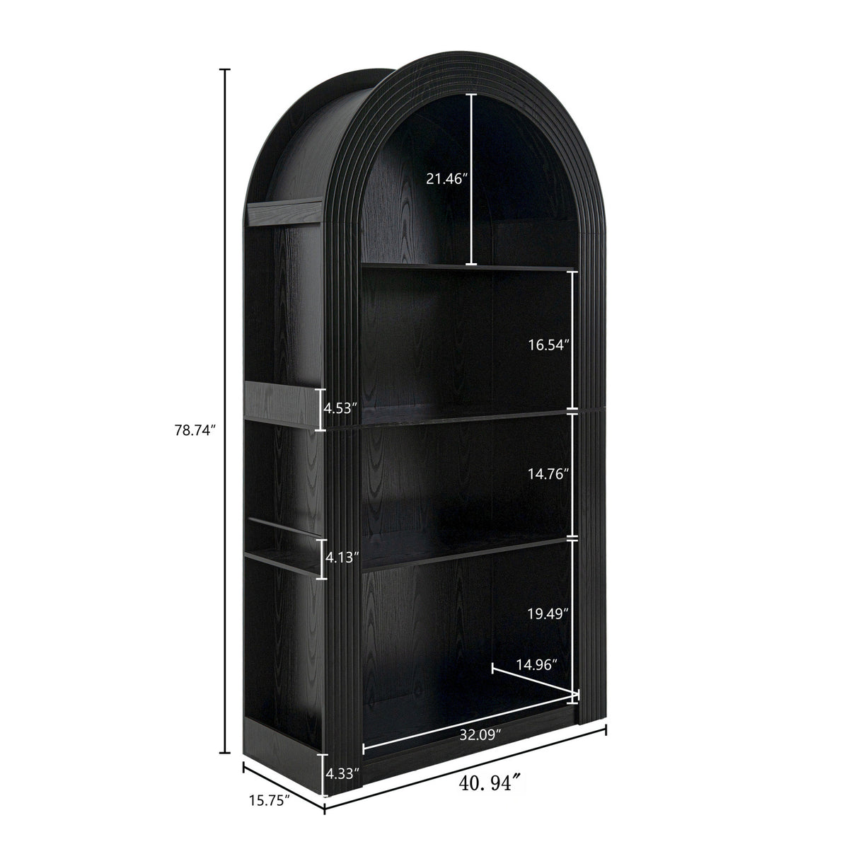 Modern Black 4-Tier Arched Bookcase | OROA