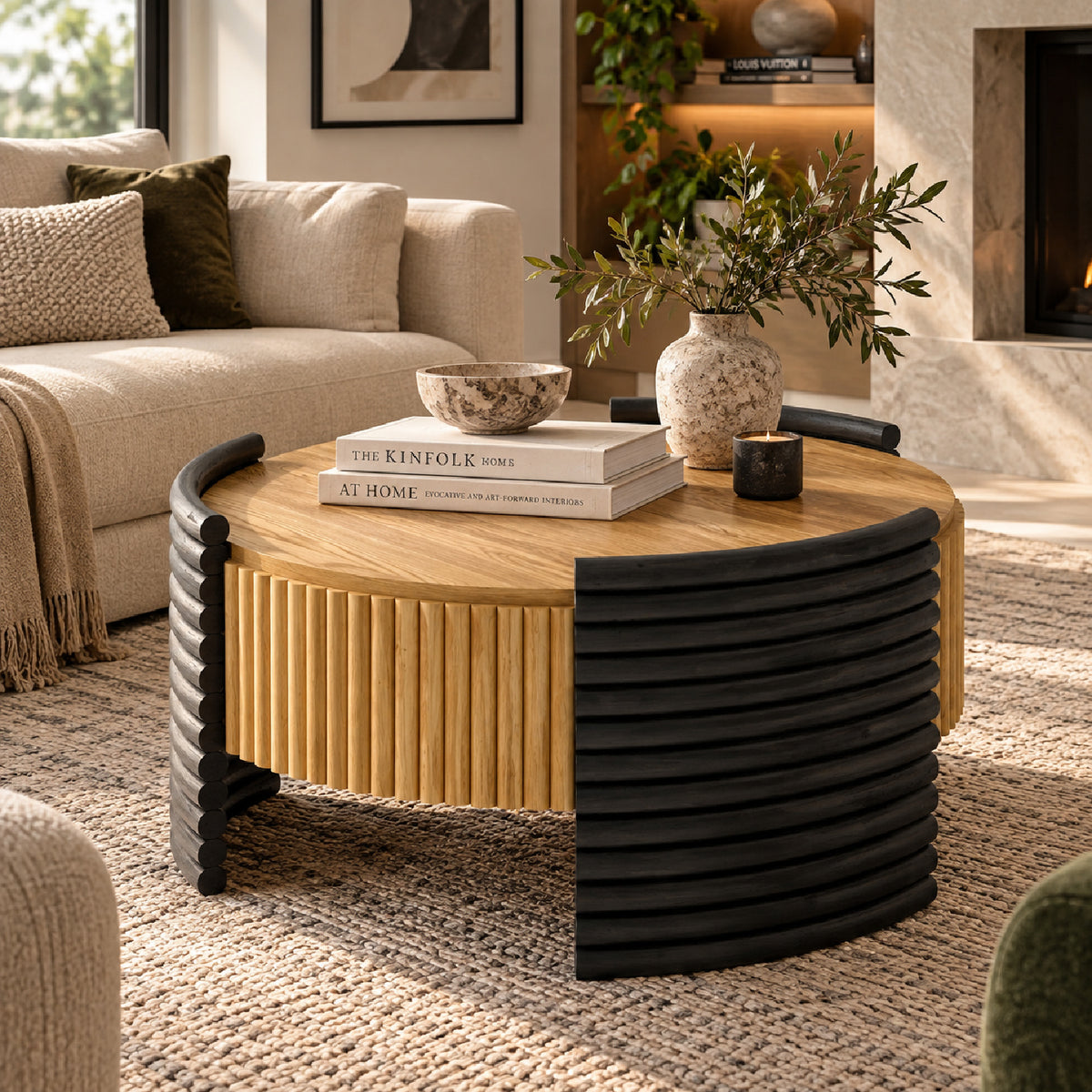 Two-toned Striped Wooden Coffee Table | OROA