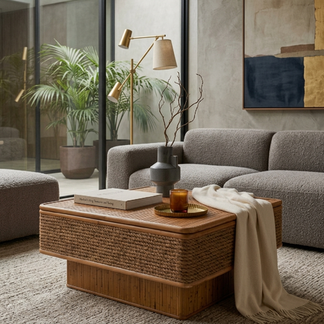 Vintage Square Rattan Coffee Table | OROA