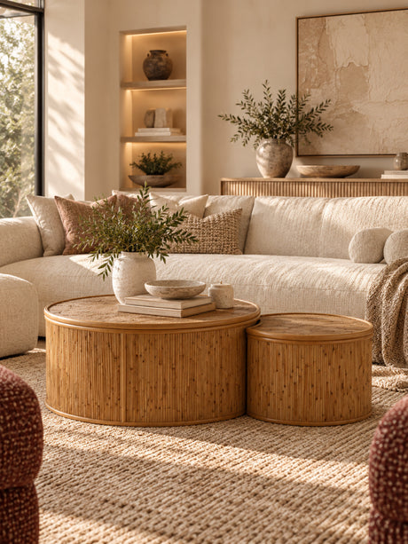 Modern European furniture - Inlaid Rattan Nesting Coffee Table Set - www.oroa.com