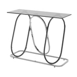 Modern Gray Glass Console Table with Chrome Frames | OROA