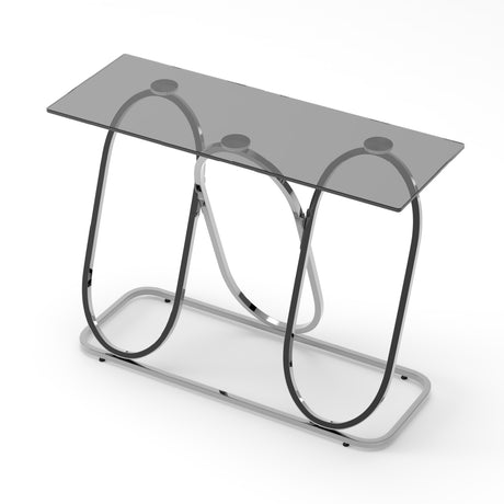 Modern Gray Glass Console Table with Chrome Frames | OROA
