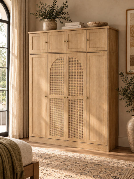 Modern European furniture - Natural Rattan Accented Wardrobe Cabinet - www.oroa.com
