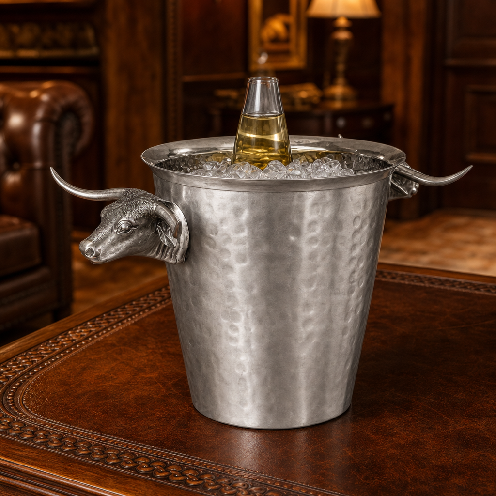 Hammered Steel Longhorn Ice Bucket - OROA