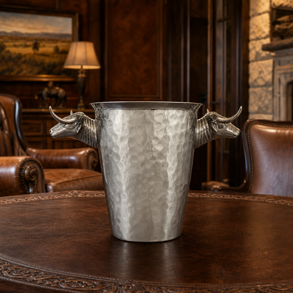 Hammered Steel Longhorn Ice Bucket - OROA