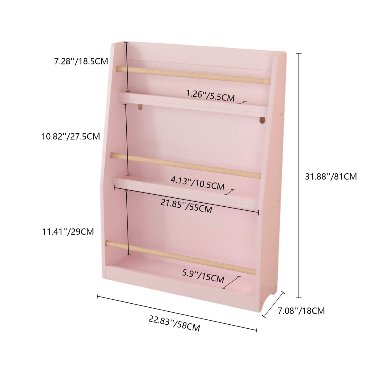 3-Tier Pink Kids Bookshelf Storage Rack | OROA Kids