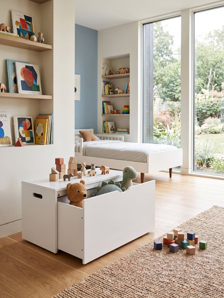 Modern Wooden Toy Chest with Wheels | OROA Kids