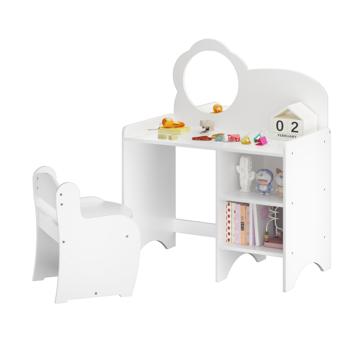 Kids White Vanity Table with Mirror and Chair | OROA Kids