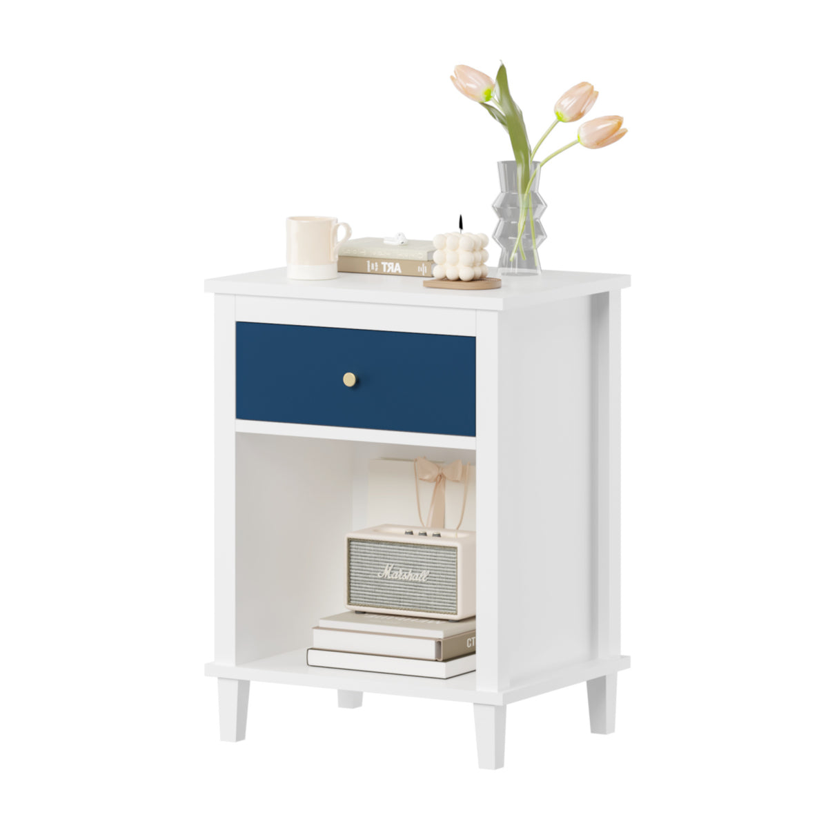 White Navy Wooden Nightstand | OROA Kids