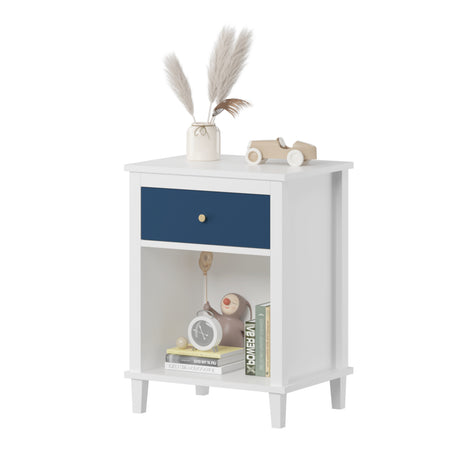 White Navy Wooden Nightstand - OROA Kids - view 8