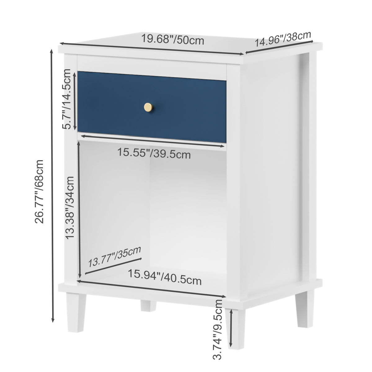 White Navy Wooden Nightstand | OROA Kids