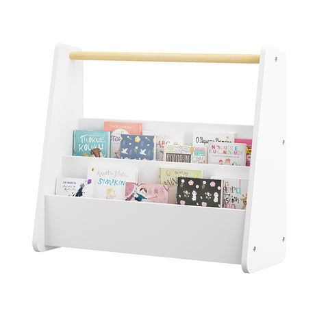Kids White 2-Tier Bookshelf with Wooden Handle | OROA Kids