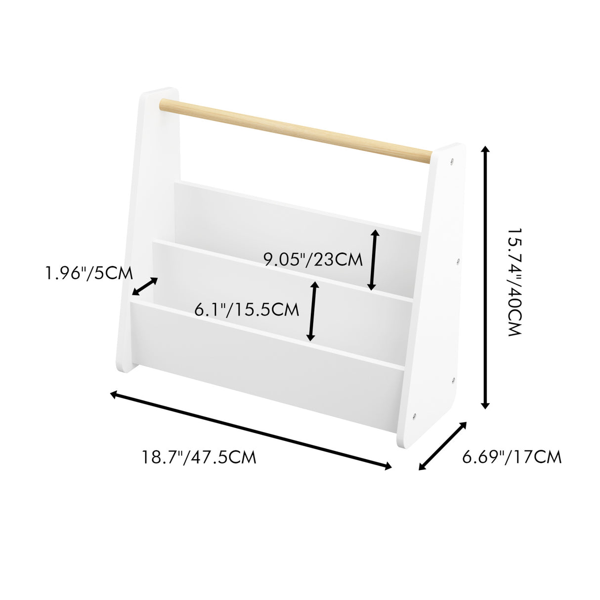 Kids White 2-Tier Bookshelf with Wooden Handle | OROA Kids