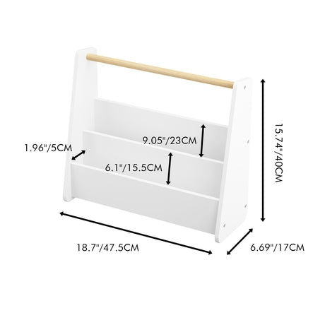 Kids White 2-Tier Bookshelf with Wooden Handle | OROA Kids