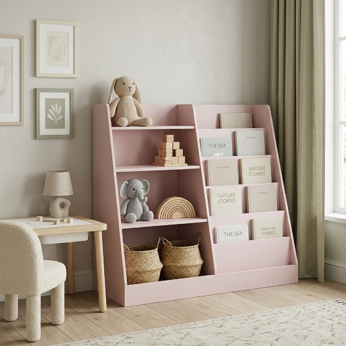 Pink 4-Tier Kids Bookshelf Toy Storage Organizer | OROA Kids