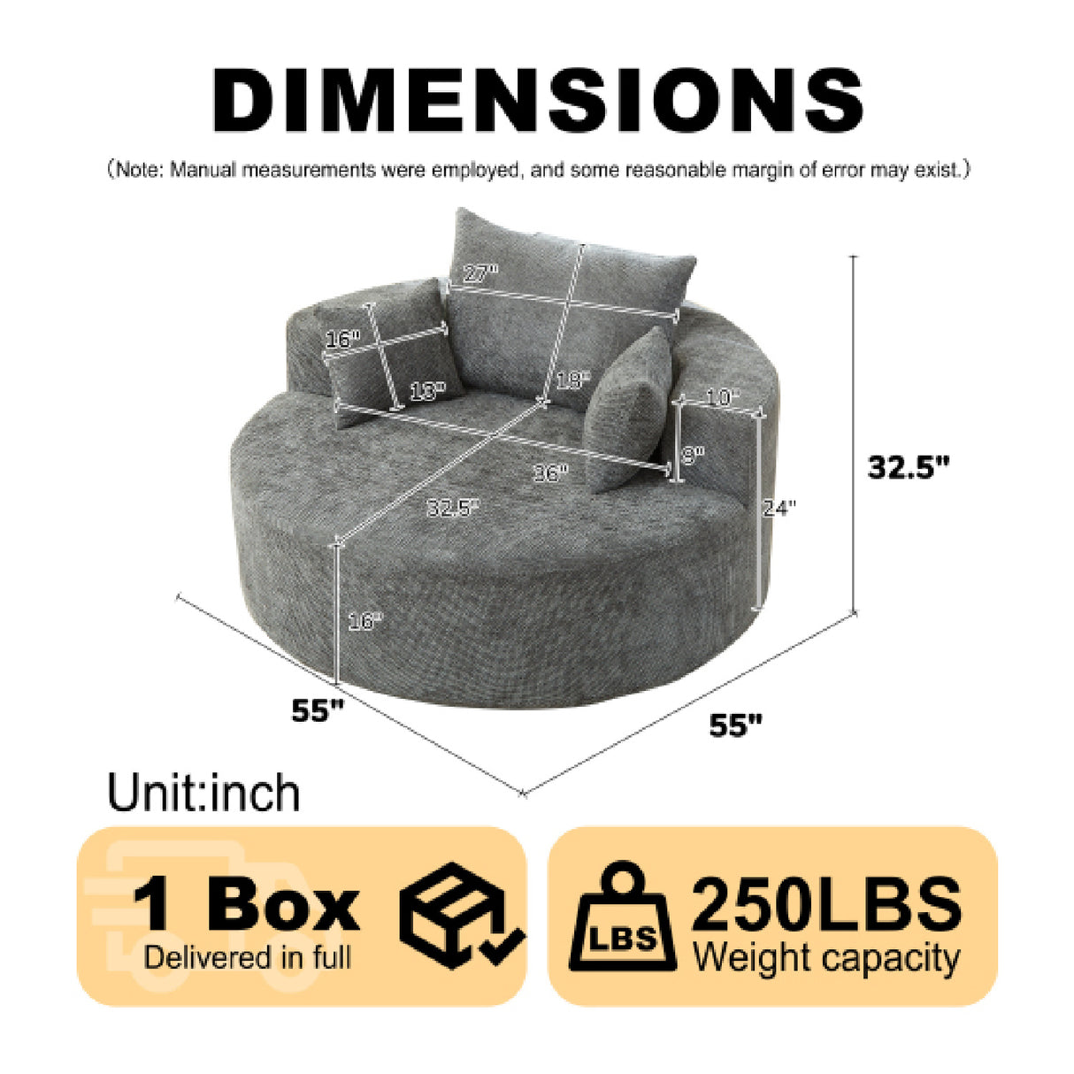 Gray Chenille Sponge Single Sofa | OROA