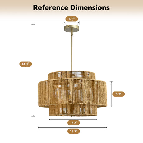 Boho Rattan 3-Light Rustic Modern Chandelier Pendant - OROA - view 3