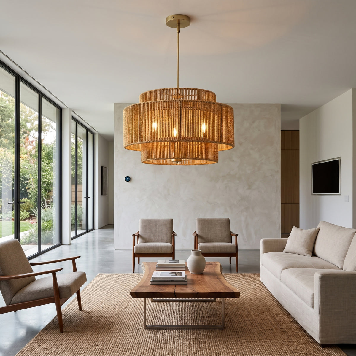 Boho Rattan 3-Light Rustic Modern Chandelier Pendant | OROA