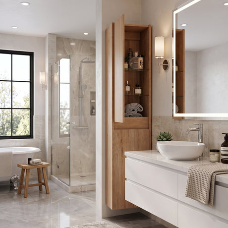 12" Imitative Oak Wall-Mounted Bathroom Side Cabinets | OROA - www.oroa.com