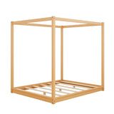 Modern European furniture - Natural Pine Wood Queen Size Canopy Platform Bed - www.oroa.com