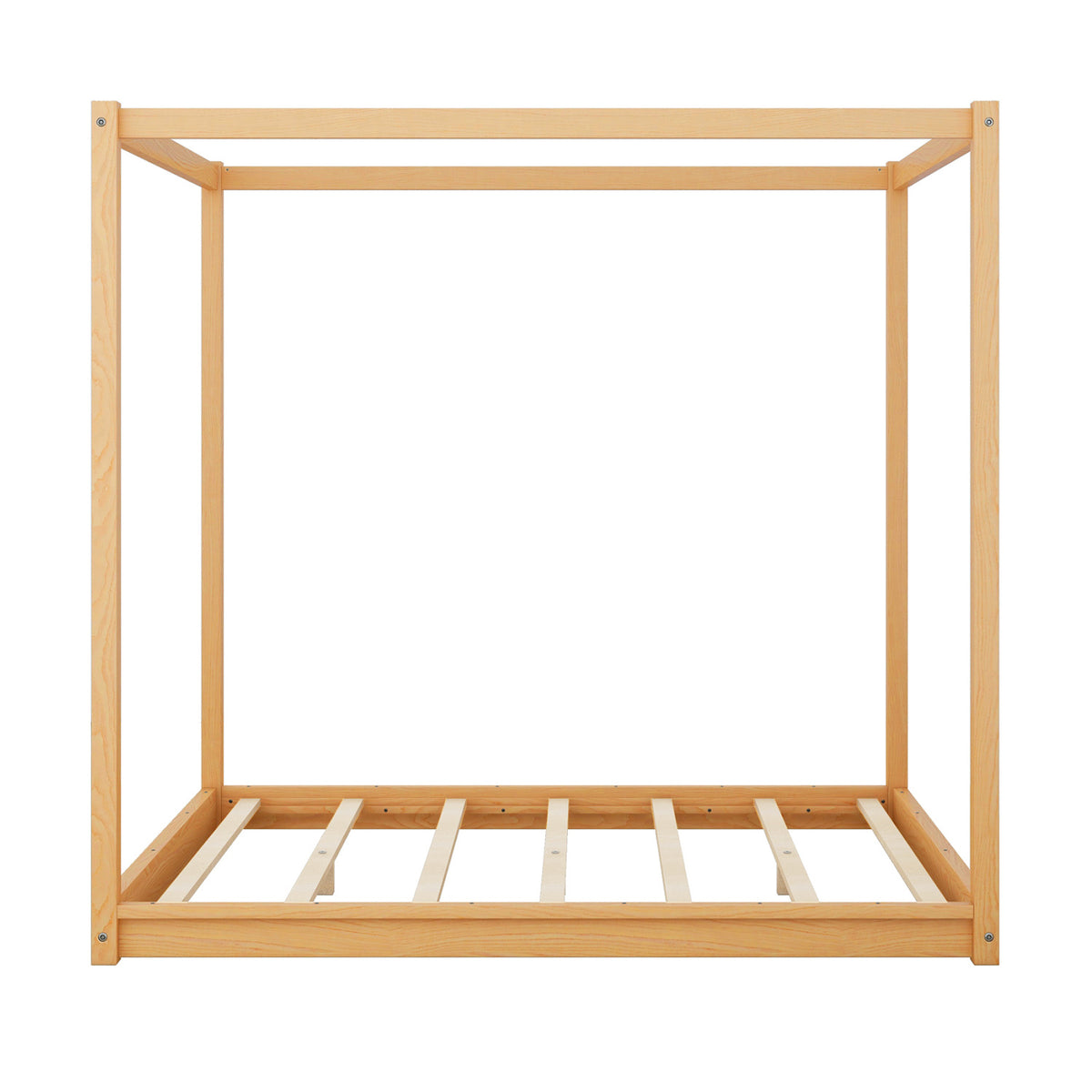 Modern European furniture - Natural Pine Wood Queen Size Canopy Platform Bed - www.oroa.com