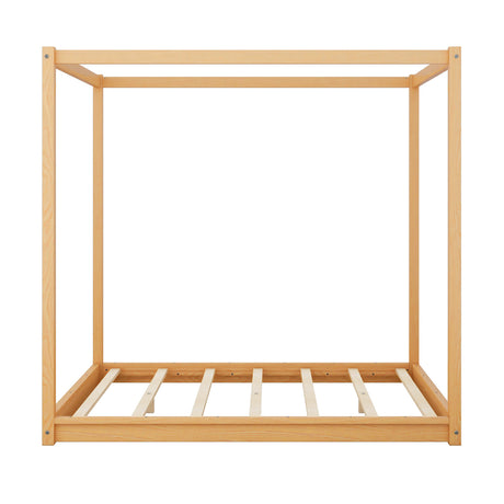 Modern European furniture - Natural Pine Wood Queen Size Canopy Platform Bed - www.oroa.com