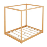 Modern European furniture - Natural Pine Wood Queen Size Canopy Platform Bed - www.oroa.com